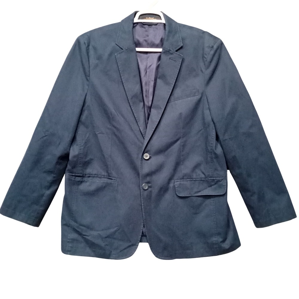 LL Bean Mens Navy Blue 100% Cotton 2 Button Blazer Sport Coat Jacket RN 71341
